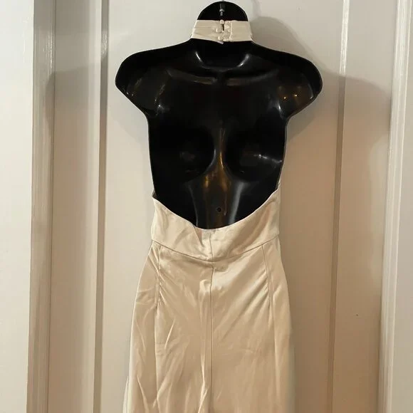 🌙 Anthropologie Halter Satin Maxi Dress – Noir Glam Luxe 🖤 - Picture 8 of 16